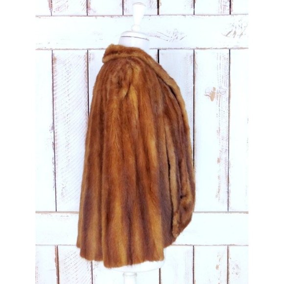 Vintage mink muskrat fur stole wrap 40s 50s brown fur capelet caplet wedding - Picture 3 of 4